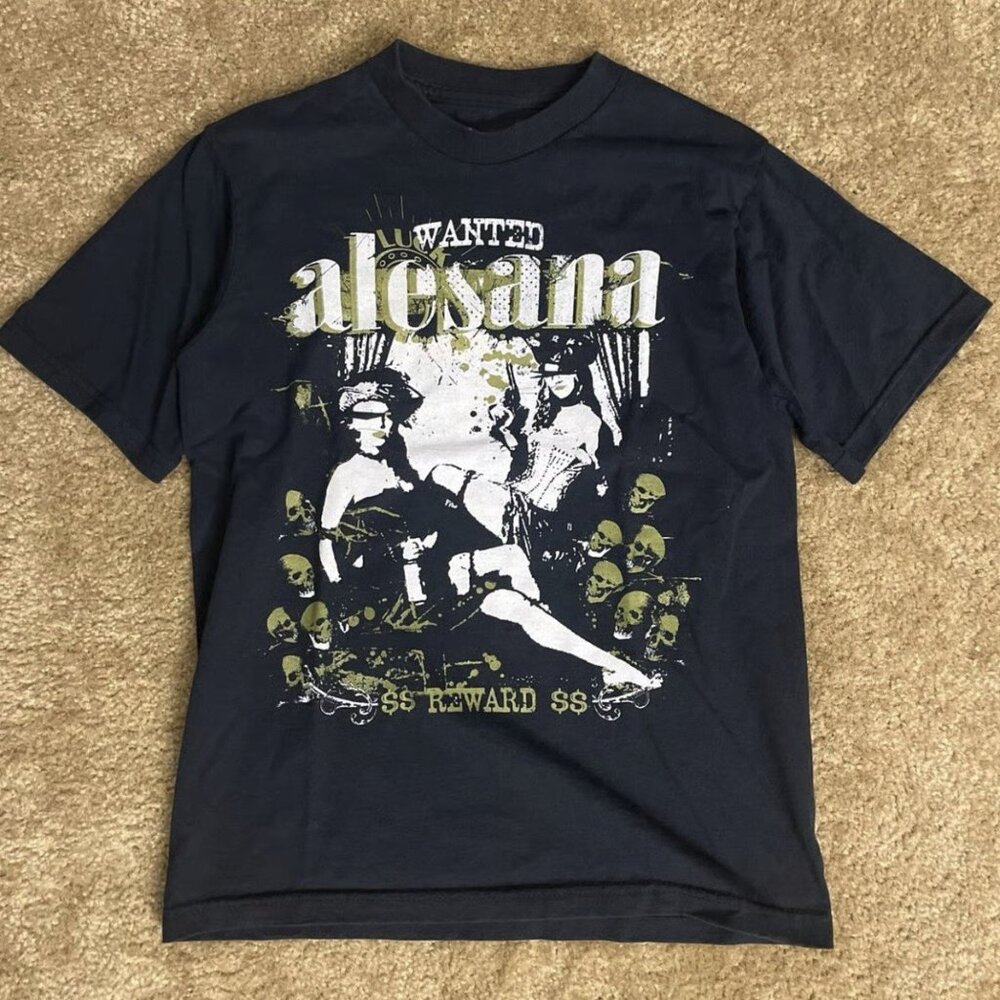 Alesana "Wanted" graphic t-shirt featuring a themed skulls and text